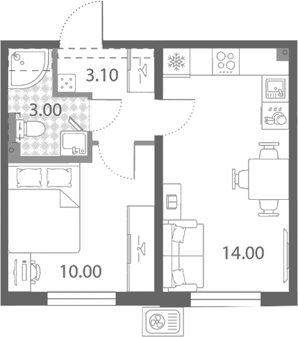 Планировка: 1-комнатная квартира 30,1 м² в ЖК «Ржевский парк»