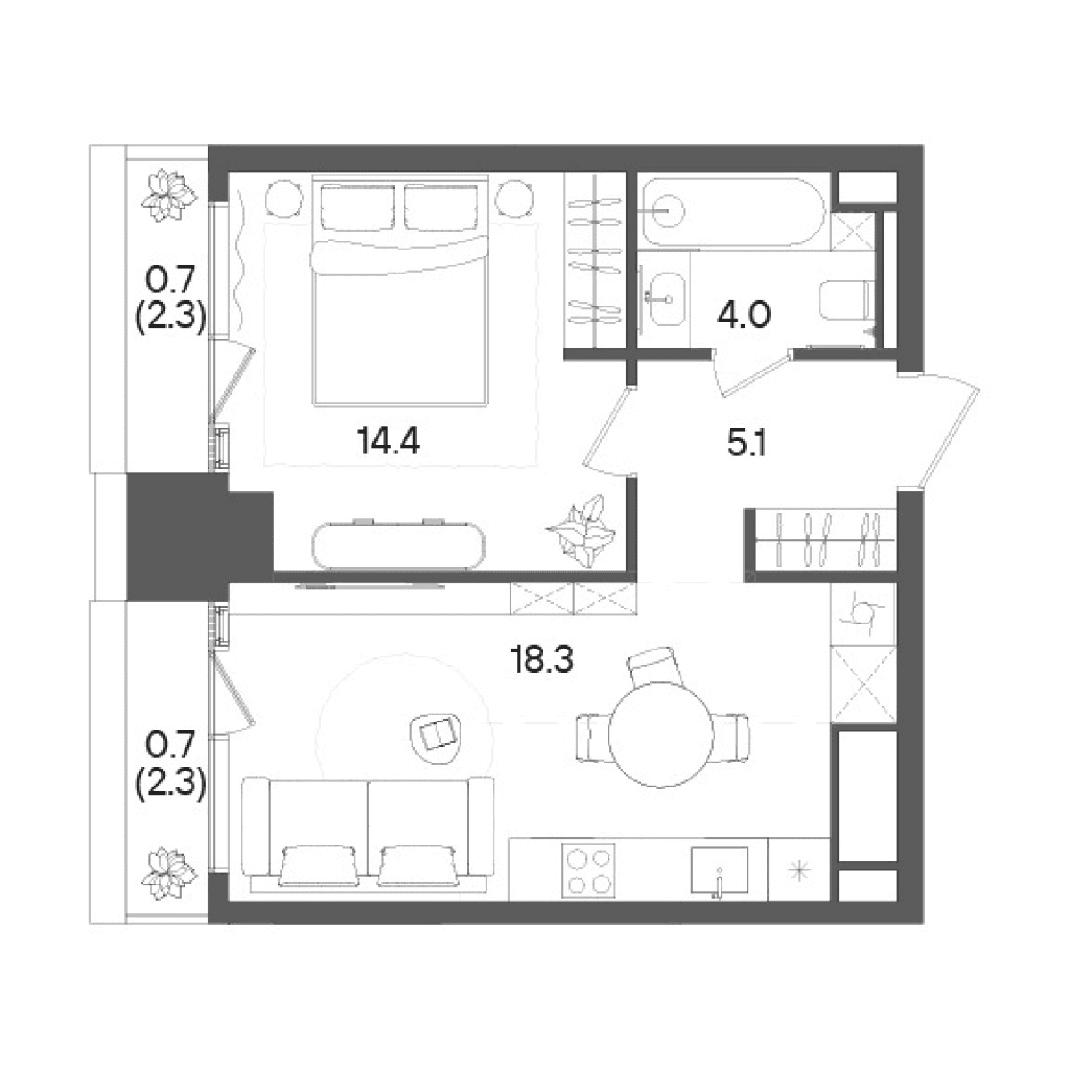 Планировка: Евродвушка 41,8 м² в ЖК «СТОУН Грэйн»