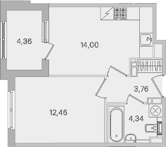 Планировка: 1-комнатная квартира 34,6 м² в ЖК «Дубровский»