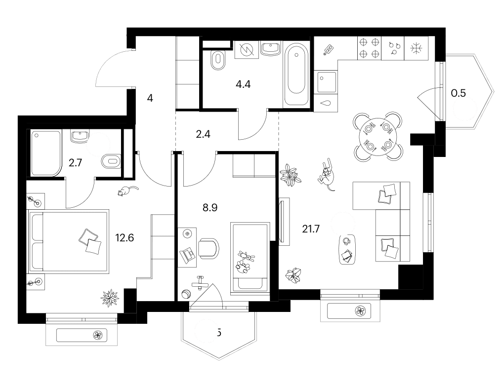 Планировка: 2-комнатная квартира 56,7 м² в ЖК «Ярославский»
