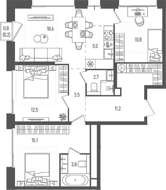 Планировка: Квартира евро-4 83,2 м² в ЖК «Пейв»