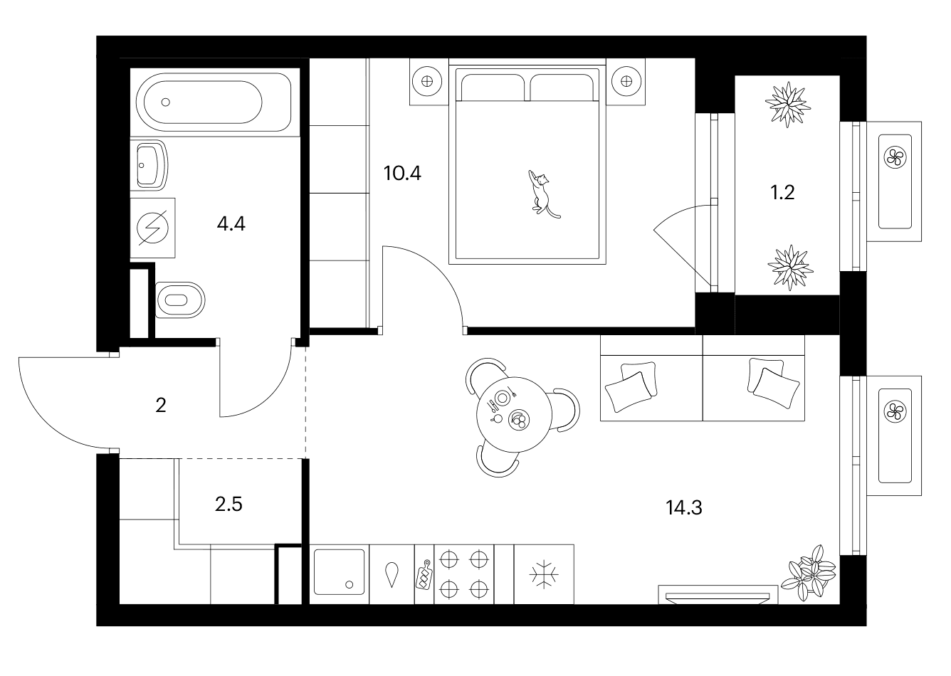 Планировка: 1-комнатная квартира 33,6 м² в ЖК «Ярославский»