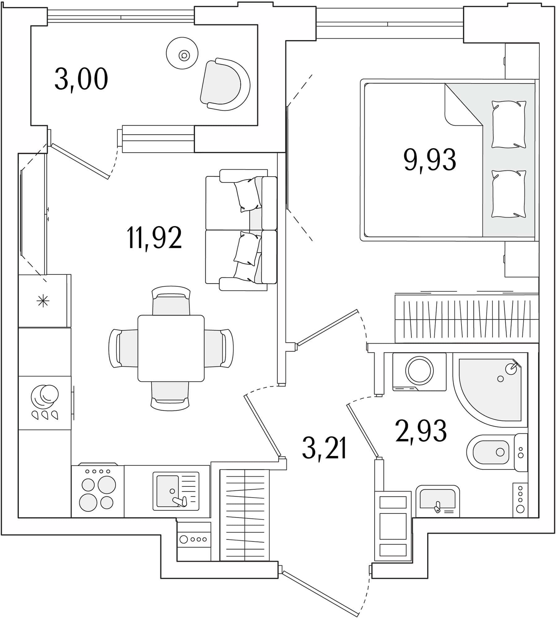 Планировка: Евродвушка 28 м² в ЖК «Гранат»