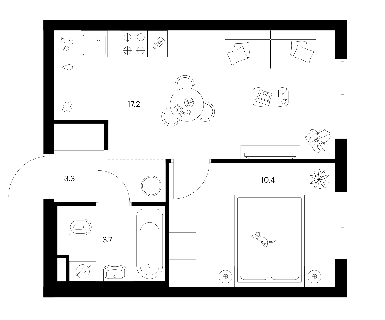 Планировка: 1-комнатная квартира 34,6 м² в ЖК «Ярославский»