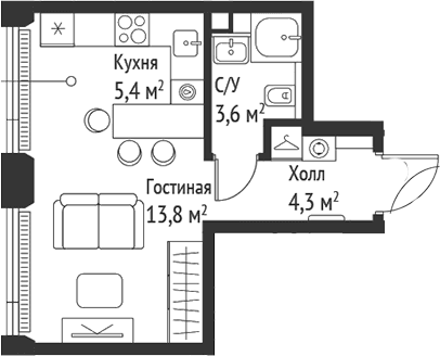 Планировка: Студия 27 м² в ЖК «СЕТ»
