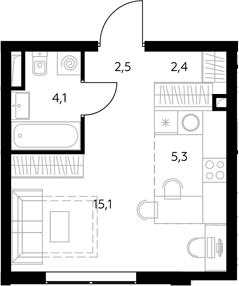 Планировка: Студия 29,5 м² в ЖК «Адмирал»