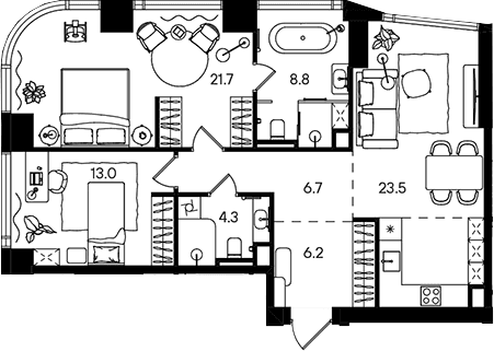 Планировка: Евротрёшка 84,1 м² в ЖК «СТОУН Блик»
