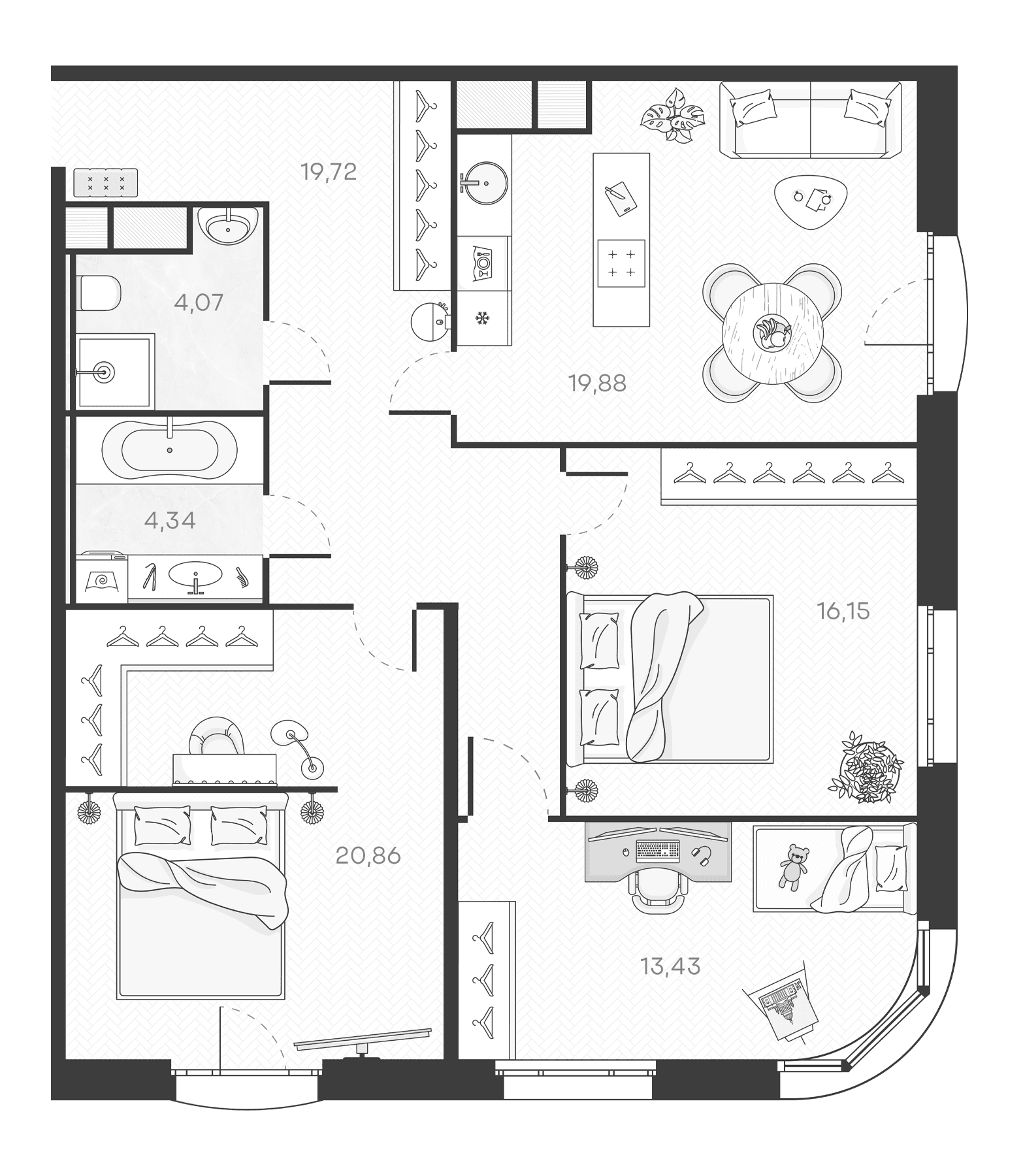Планировка: Квартира евро-4 98,5 м² в ЖК «Monodom Art»