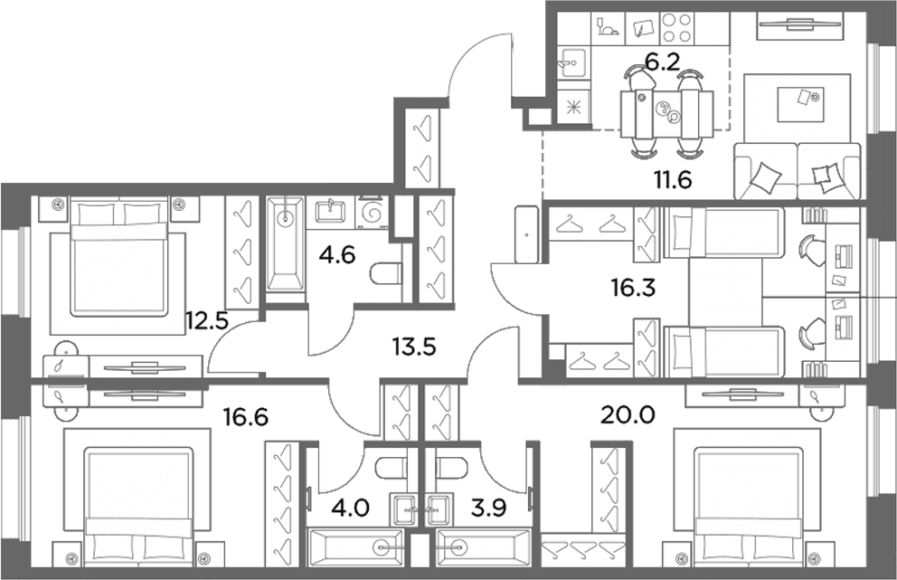 Планировка: Квартира евро-5 109,2 м² в ЖК «Станиславский»