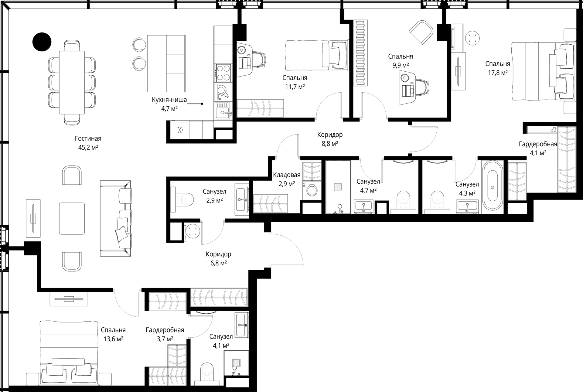 Планировка: Квартира евро-5 145,2 м² в ЖК «Слава»