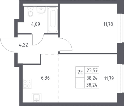 Планировка: Евродвушка 38,2 м² в ЖК «Новое Видное»
