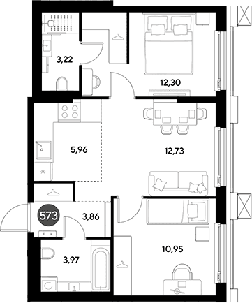 Планировка: Евротрёшка 53 м² в ЖК «ЭВО»
