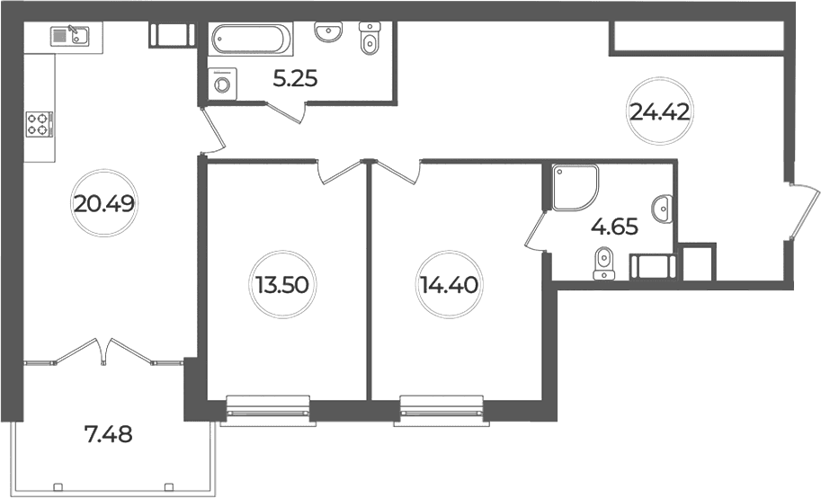 Планировка: Евротрёшка 82,7 м² в ЖК «Дуалист»
