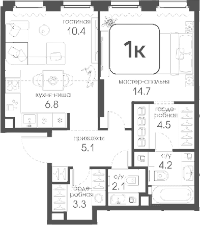 1-комнатная квартира