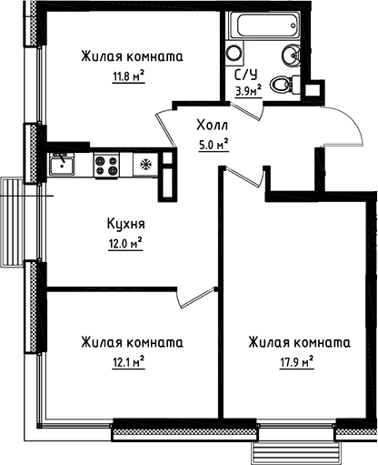 3-комнатная квартира