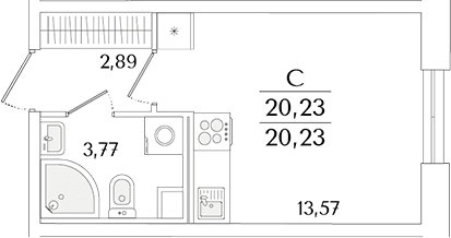 Планировка: Студия 20,2 м² в ЖК «Кинопарк»