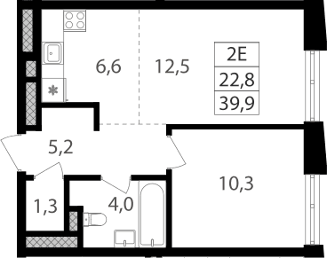 Планировка: Евродвушка 39,9 м² в ЖК «Семеновский парк 2»