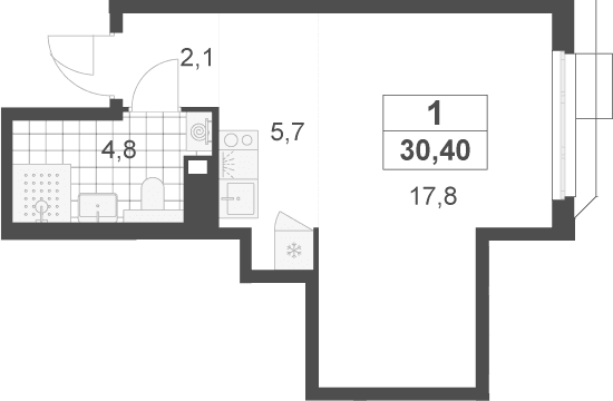Планировка: Студия 30,4 м² в ЖК «Скандинавия»