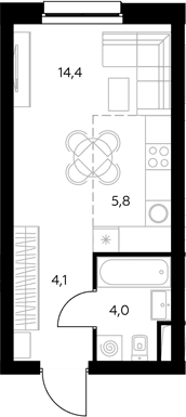 Планировка: Студия 28,9 м² в ЖК «Адмирал»