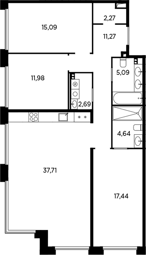 Планировка: Квартира евро-4 108,2 м² в ЖК «Акватория»