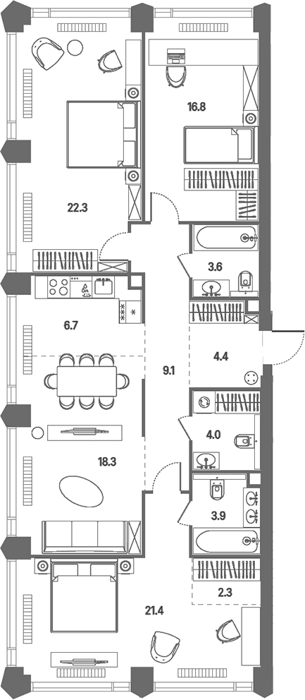 Планировка: Квартира евро-4 112,8 м² в ЖК «КОД Сокольники»