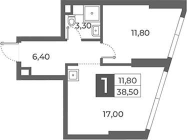 Планировка: 1-комнатная квартира 38,5 м² в ЖК «Даниловский от Гранель»