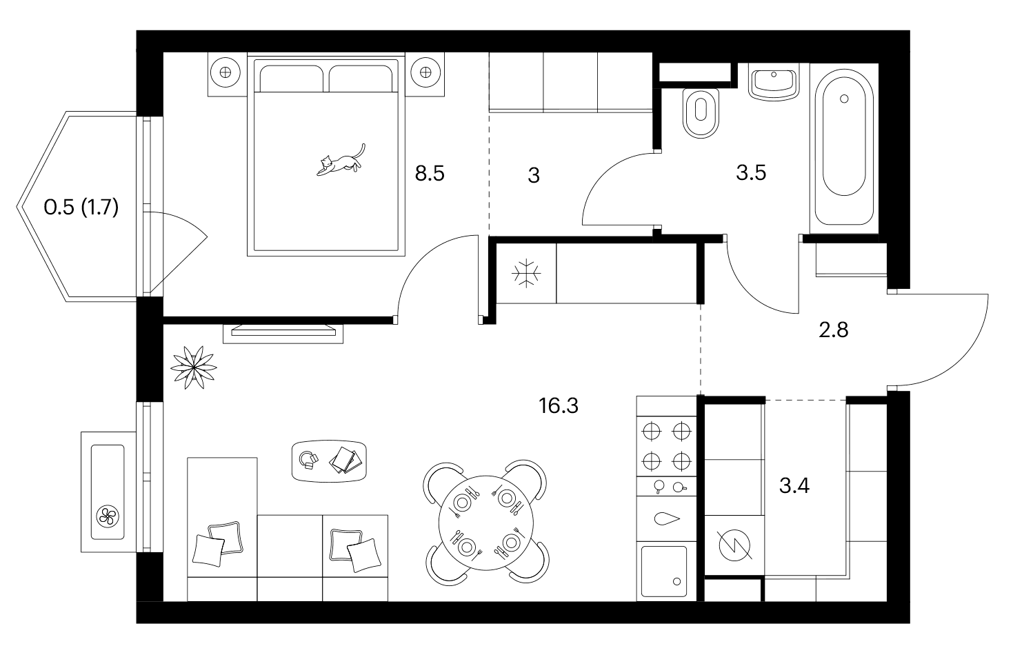 Планировка: 1-комнатная квартира 37,5 м² в ЖК «Ярославский»