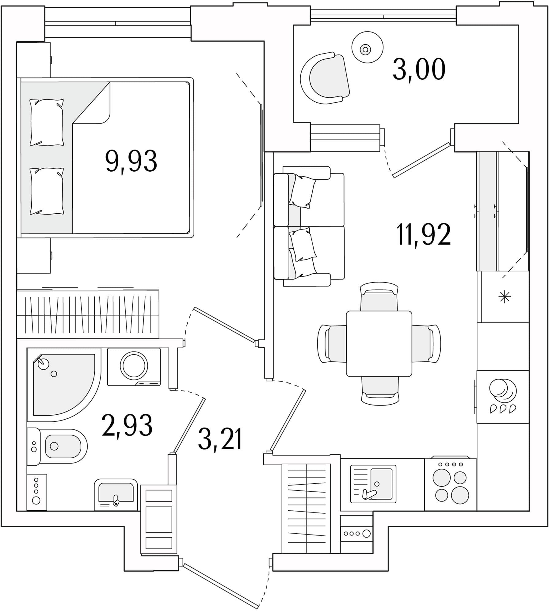 Планировка: Евродвушка 28 м² в ЖК «Гранат»
