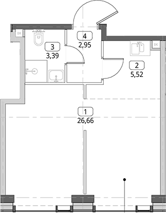 Планировка: Студия 38,5 м² в ЖК «СИТИДЗЕН»