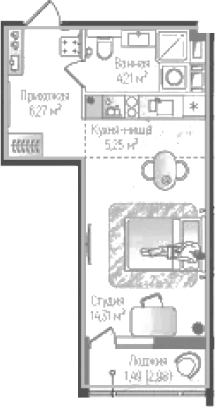 Планировка: Студия 30 м² в ЖК «Рига Хиллс»