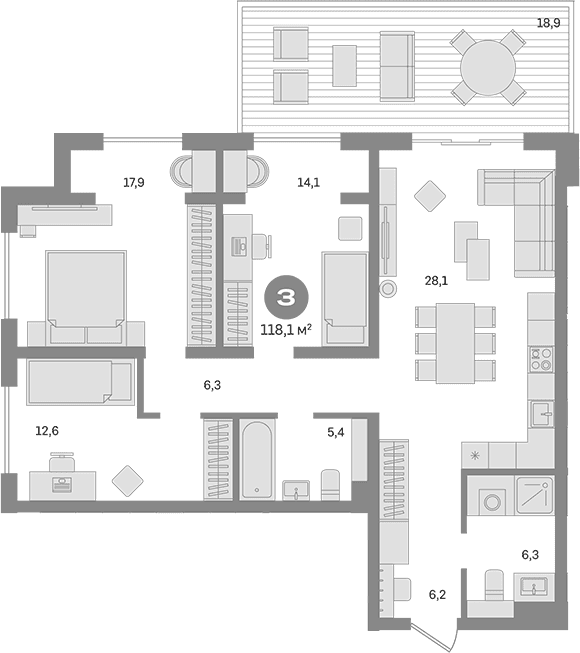 3-комнатная квартира
