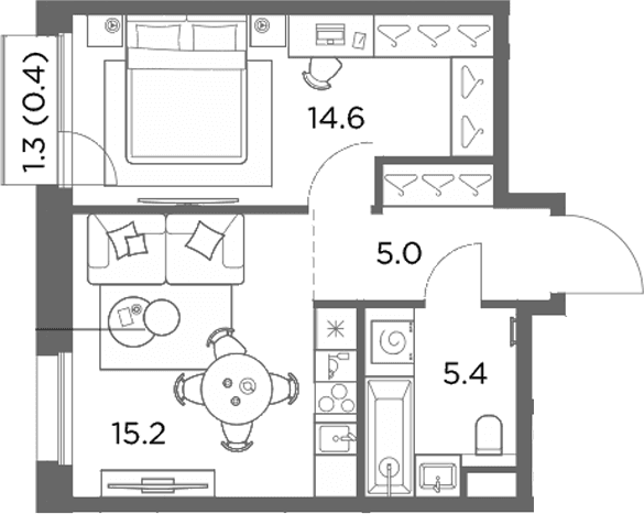 Планировка: 1-комнатная квартира 40,2 м² в ЖК «Станиславский»