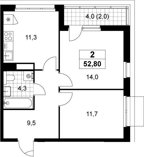 Планировка: 2-комнатная квартира 50,8 м² в ЖК «Деснаречье»
