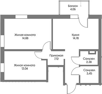 Планировка: 2-комнатная квартира 55,3 м² в ЖК «Рощино Резиденс»