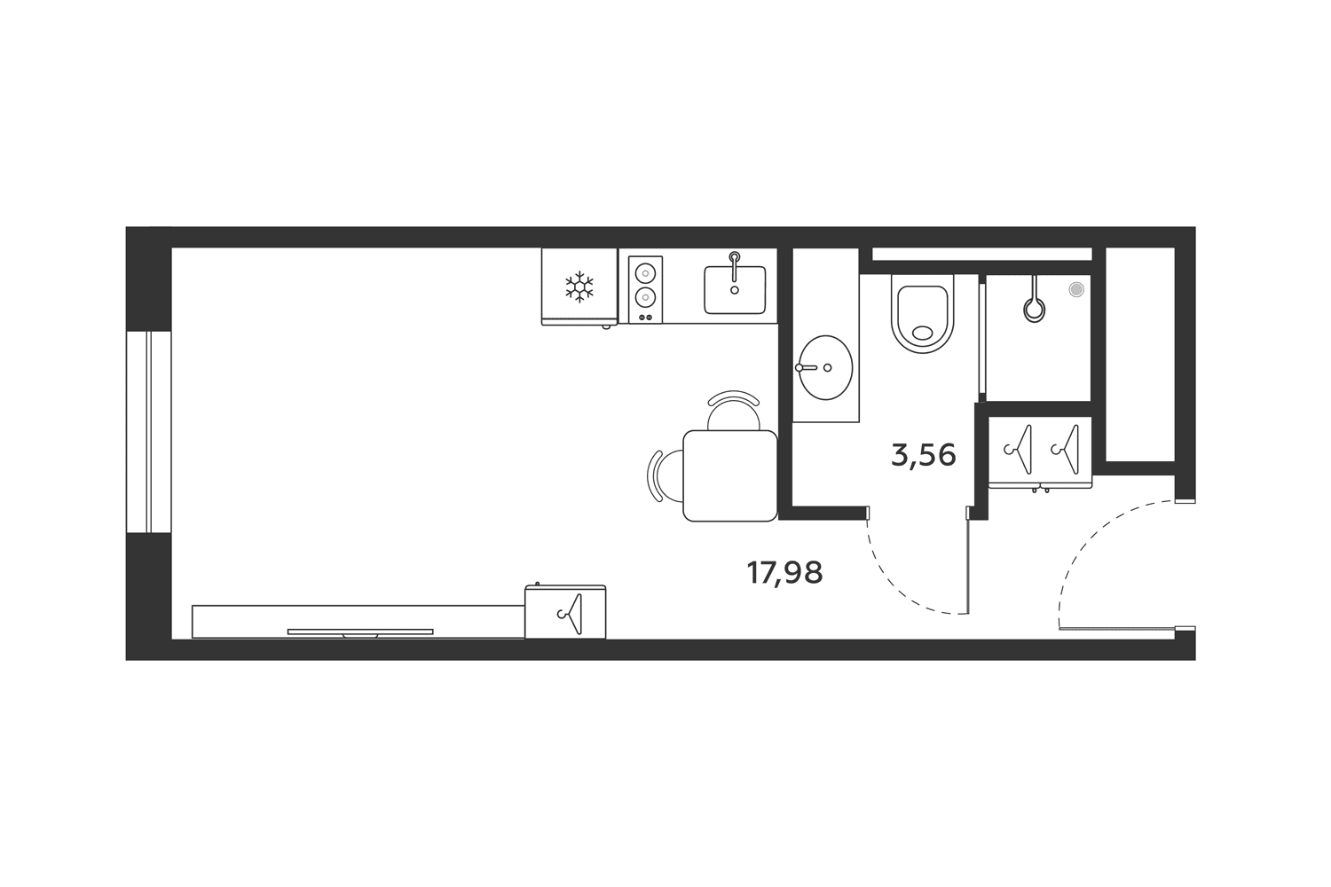 Планировка: Студия 21,5 м² в ЖК «МФК SAAN»