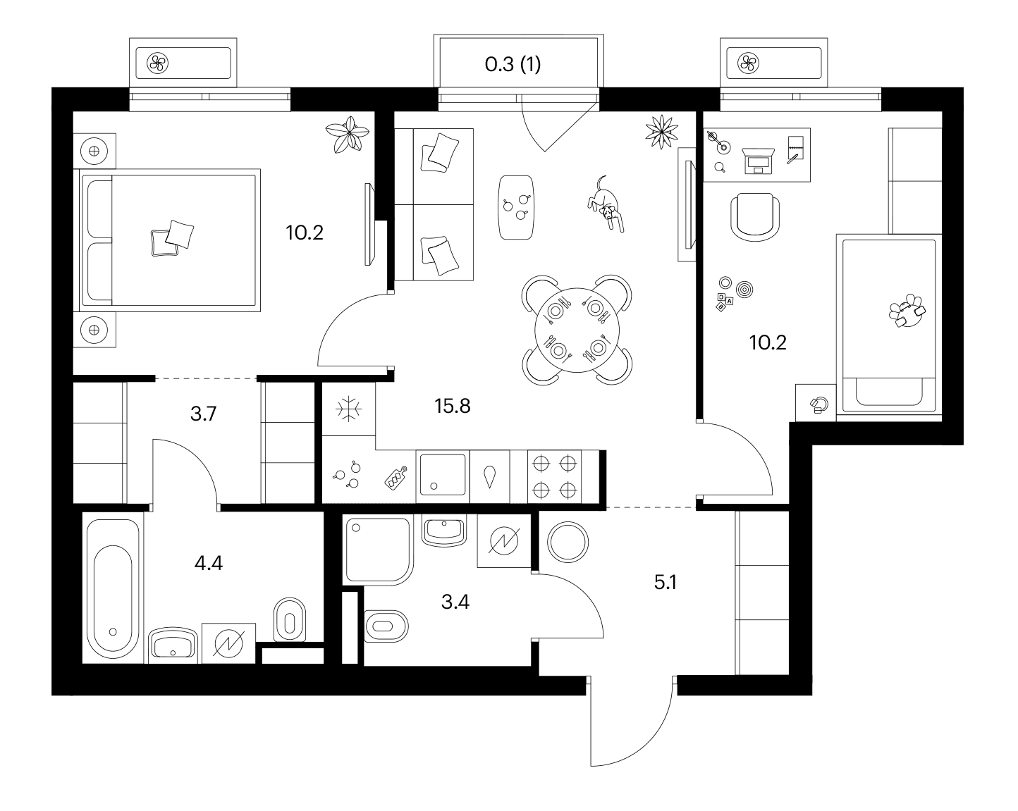 Планировка: 2-комнатная квартира 52,8 м² в ЖК «Ярославский»