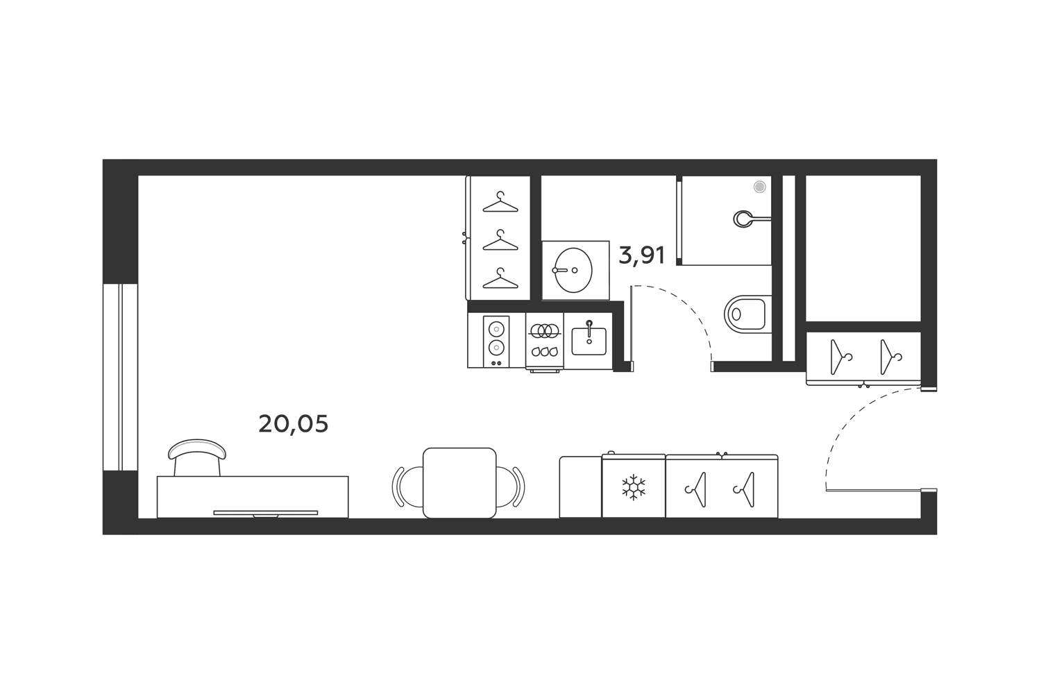Планировка: Студия 23,9 м² в ЖК «МФК SAAN»