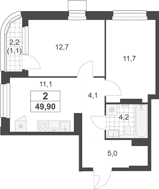 Планировка: 2-комнатная квартира 48,8 м² в ЖК «Южные сады»