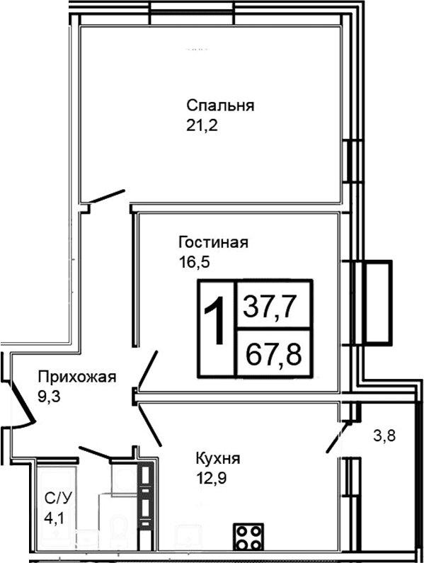 Планировка: 2-комнатная квартира 64 м² в ЖК «Троицкий»