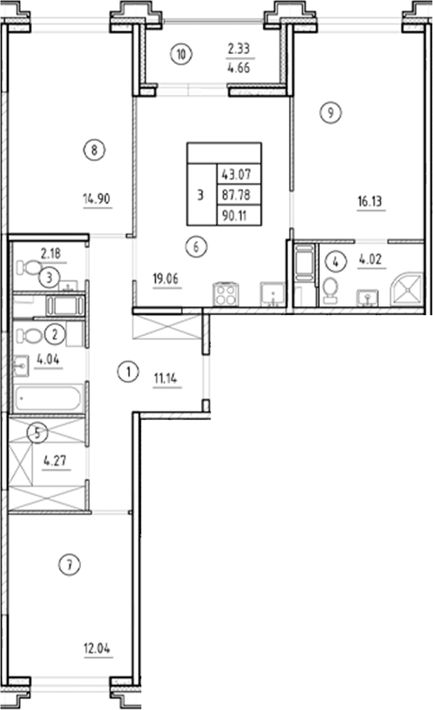 Планировка: Квартира евро-4 87,8 м² в ЖК «Ассамблея»