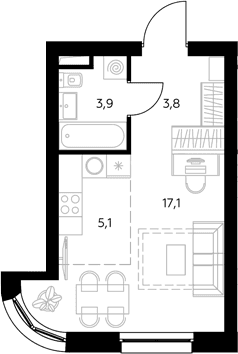 Планировка: Студия 30,3 м² в ЖК «Адмирал»