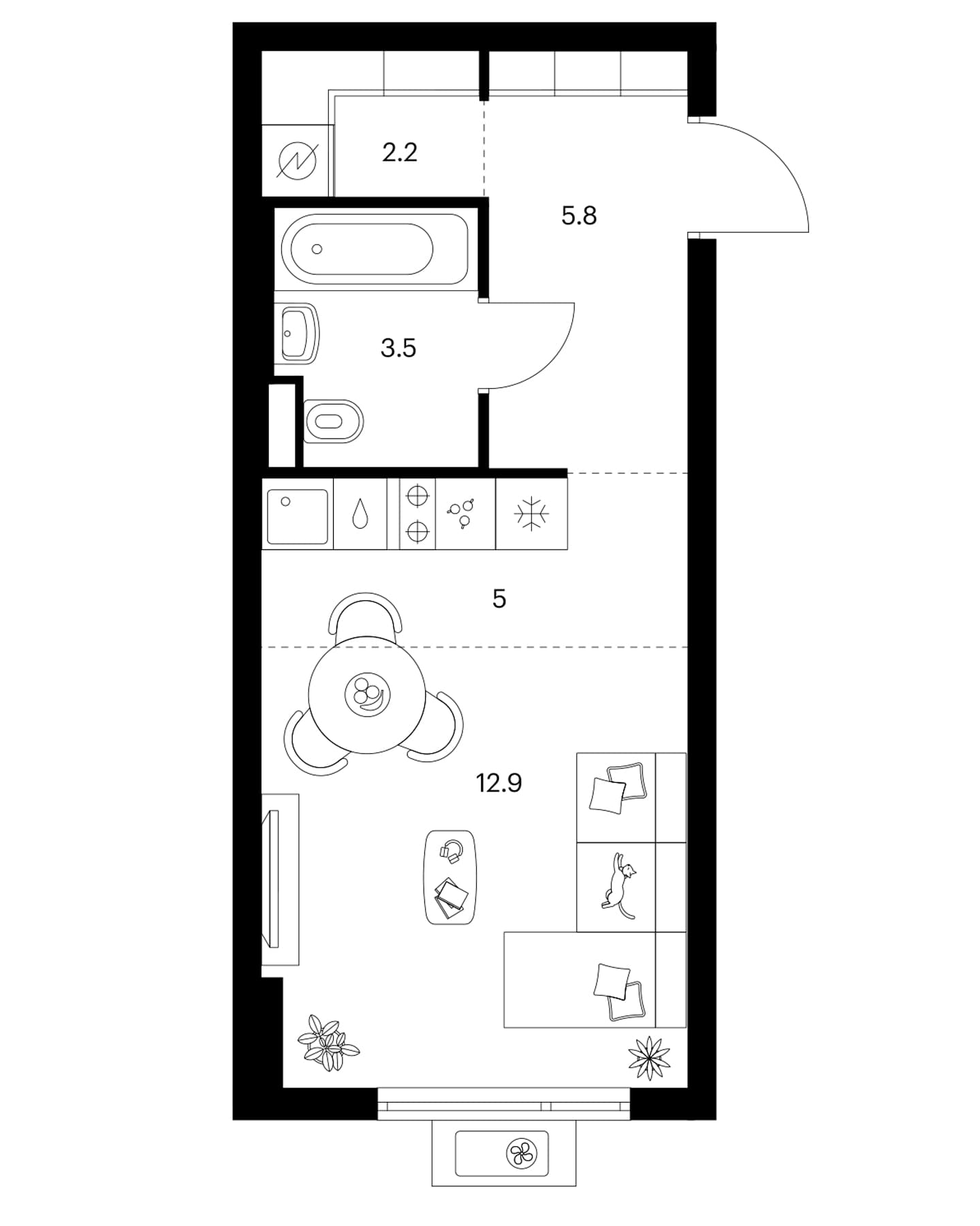 Планировка: Студия 29,4 м² в ЖК «Белая Дача парк»