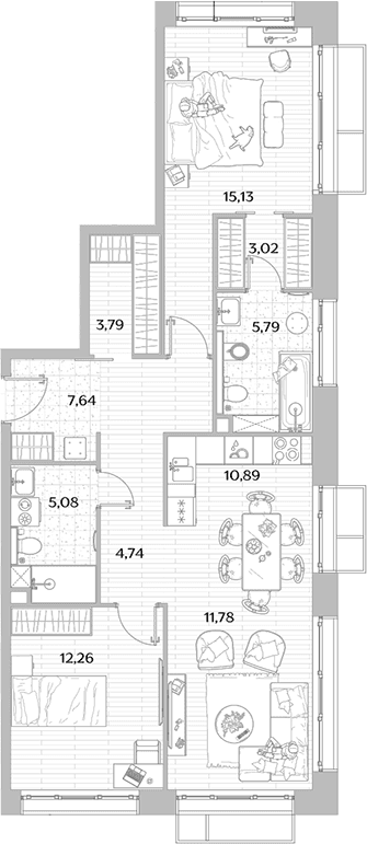 Планировка: Евротрёшка 80,1 м² в ЖК «МЫС»