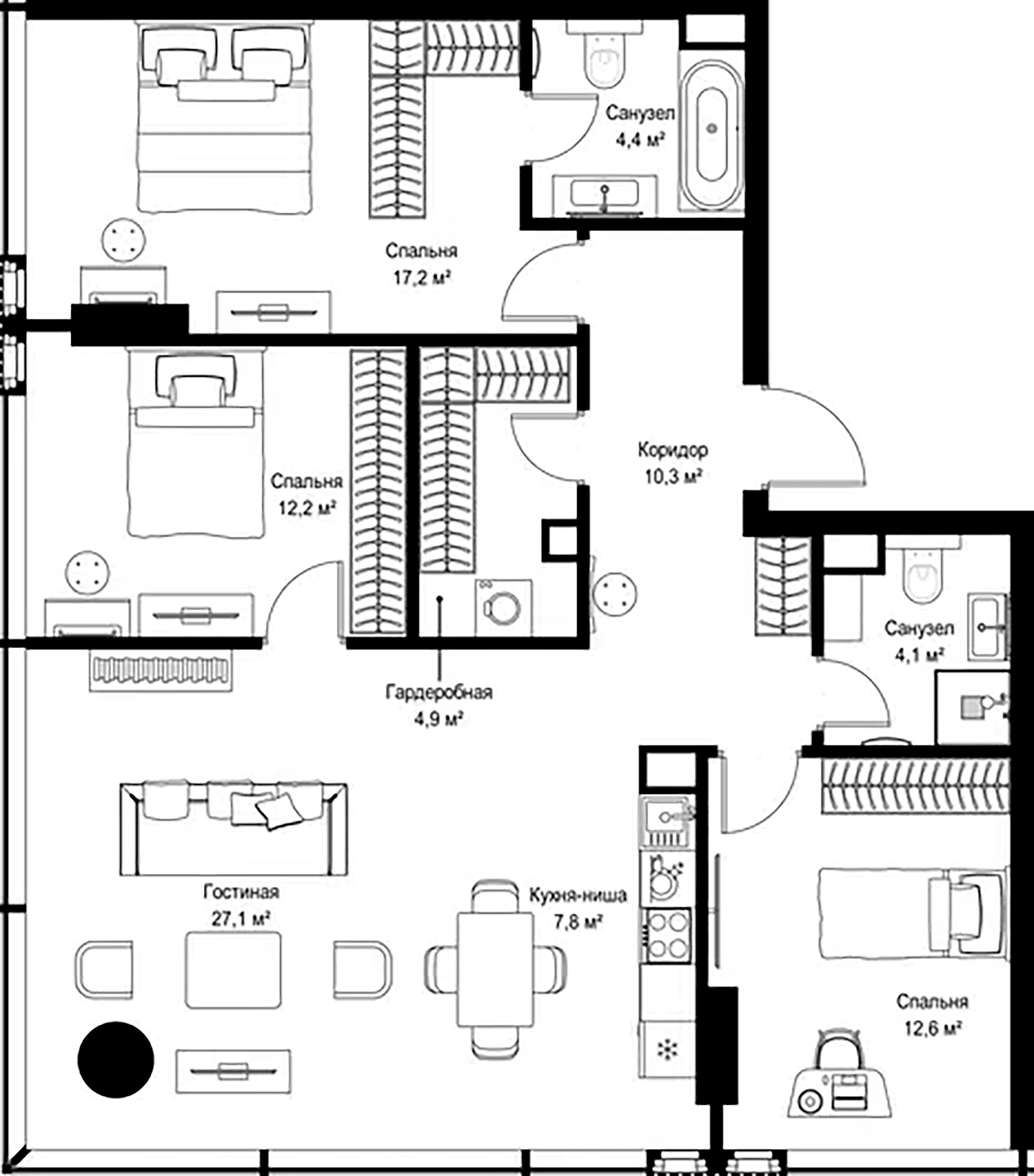 Планировка: Квартира евро-4 100,6 м² в ЖК «Слава»