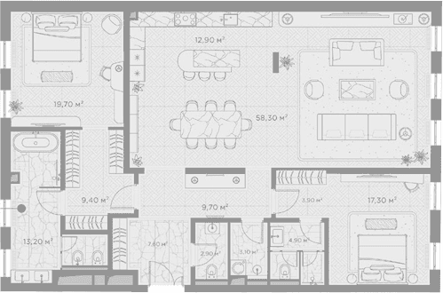 Планировка: 2-комнатная квартира 162,9 м² в ЖК «Николь»