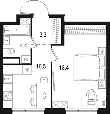 Планировка: 1-комнатная квартира 36,6 м² в ЖК «Левел Лесной»