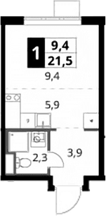 Планировка: Студия 21,5 м² в ЖК «1-й Донской»