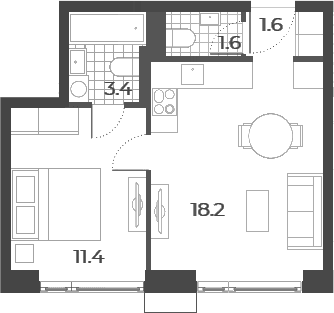 Планировка: Евродвушка 36,2 м² в ЖК «Вейв»