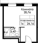 Планировка: Студия 24,2 м² в ЖК «Вольта»