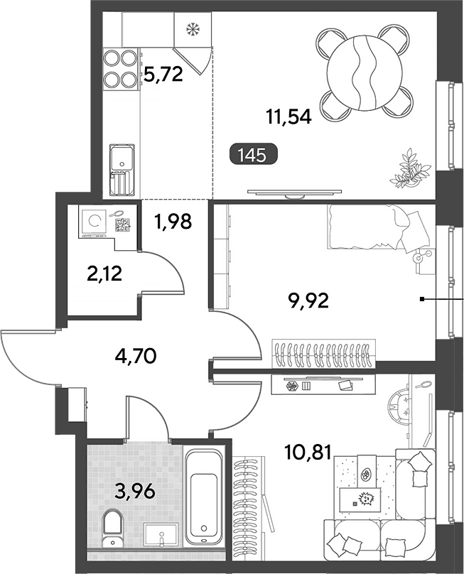 Планировка: Евротрёшка 50,8 м² в ЖК «Космопарк»